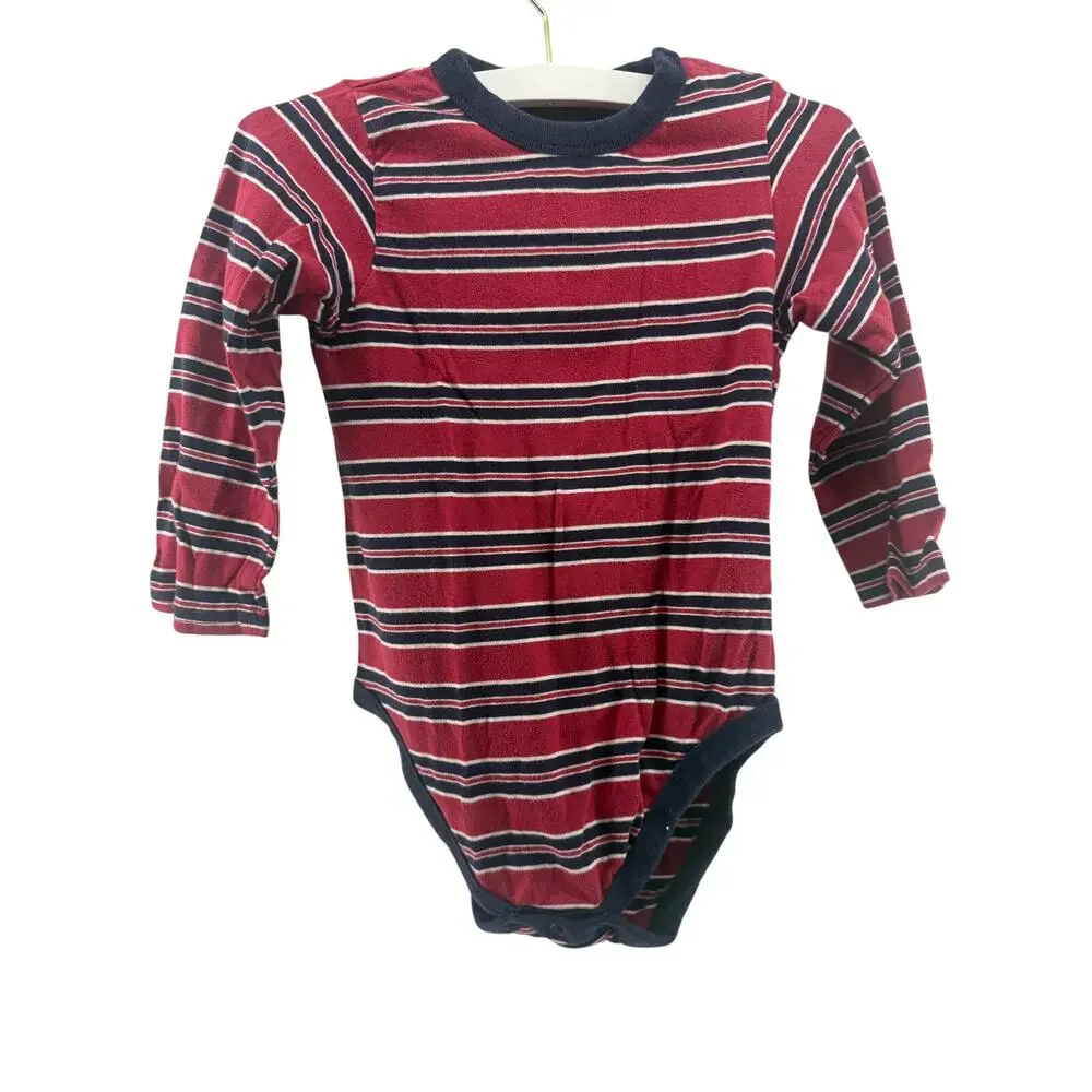 Vintage Children's Place Long Sleeve Bodysuit Red Blue Stripes 100% Cotton 4T
